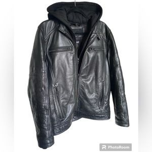 Vintage Wilson’s Leather Motorcycle Jacket Hooded Black Heavy Thinsulate…